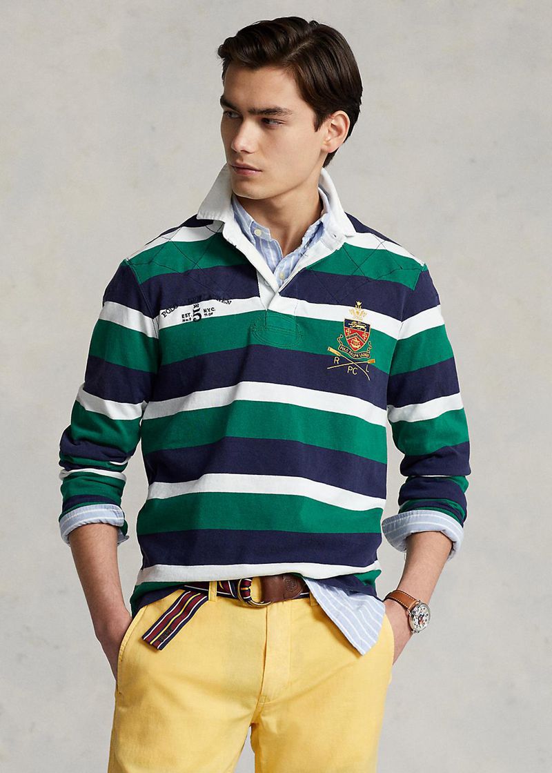 Poleras Polo Polo Ralph Lauren Hombre Classic Fit Striped Jersey Rugby Chile Verde RGTDB-3514